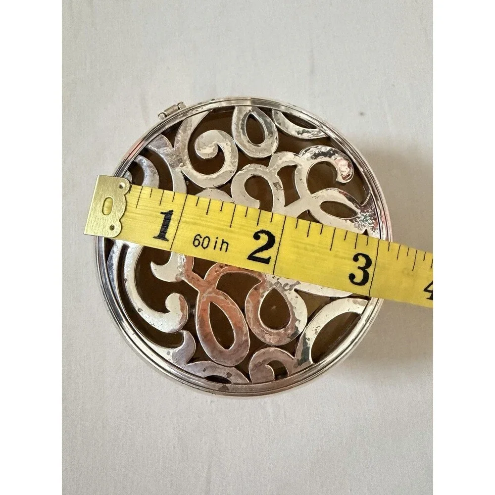 Brighton Skribbel Round Trinket Box G80830 Silver Scrollwork Hearts Cottagecore